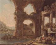 unknow artist An architectural capriccio with washerwomen by a river oil painting picture wholesale